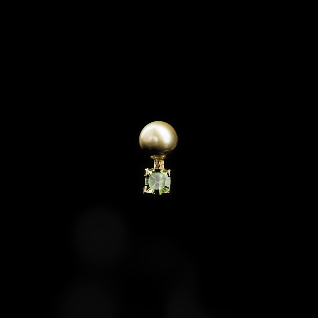 Handmade &ldquo;Green toi-et-moi&rdquo; brooch with geridot and Tahiti pearl